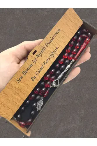 Red Black Streaked Wooden Box Rosary-red black - 1