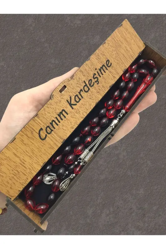 Red Black Streaked Wooden Box Rosary - red black - 1