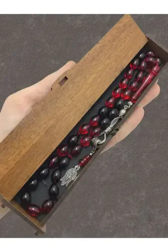 Red Black Streaked Wooden Box Rosary-red black - 1