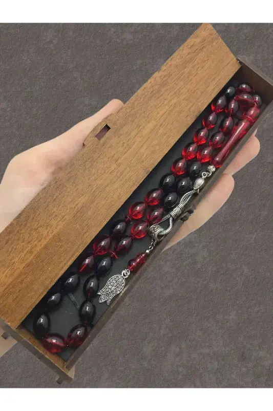 Red Black Streaked Wooden Box Rosary-red black - 1