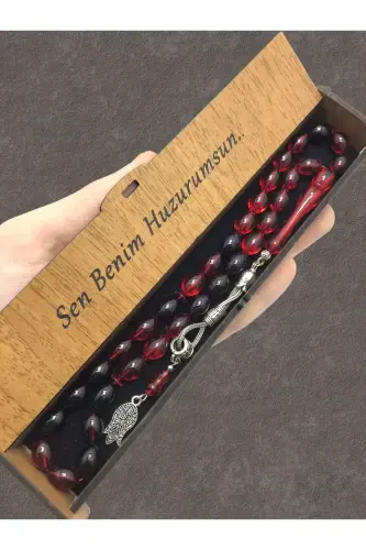 Red Black Streaked Wooden Box Rosary - red black - 1