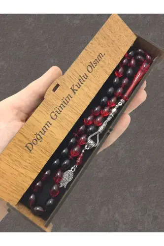 Red Black Streaked Wooden Box Rosary - red black - 1