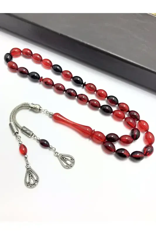Red Black Streaked Wooden Box Rosary-red black - 2
