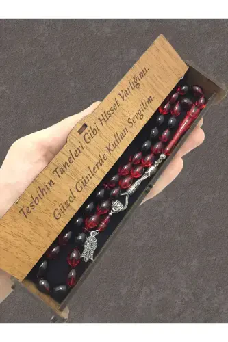 Red Black Streaked Wooden Box Rosary - red black - 1