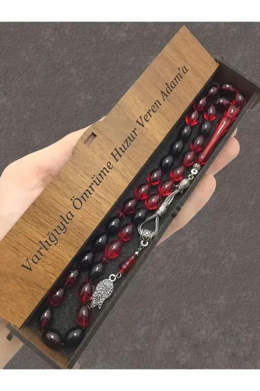 Red Black Streaked Wooden Box Rosary - red black - 1