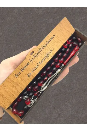 Red Black Streaked Wooden Box Rosary - red black 