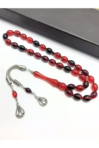 Red Black Streaked Wooden Box Rosary - red black - KANUNİ TESBİH (1)