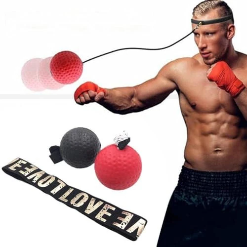 Red Boxing Reflex Ball - Improve Reaction Speed and Hand Eye Coordination Training Boxing Equipment for Training at Home Boxing Reflex Ball with Adjustable Elastic Head Band Speed and Agility Training - Sluswallow