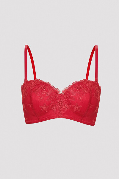 Red Bra with Lotus Embroidery Details - 18