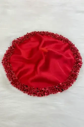 Red Bridal Groom Handkerchief, Shiny Sequin Detailed Wedding Halay Bridesmaid Engagement Henna Circumcision Handkerchief-MENDİLİSİLMODELKIRMIZICE - 4