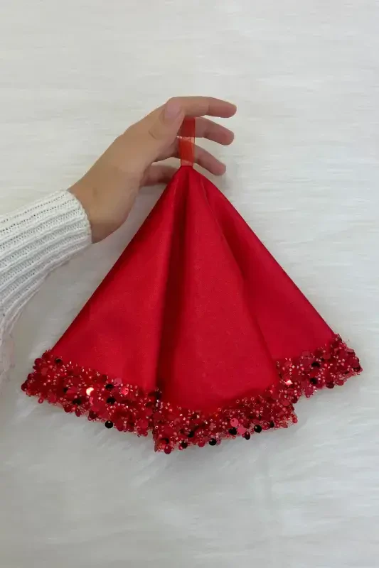 Red Bridal Groom Handkerchief, Shiny Sequin Detailed Wedding Halay Bridesmaid Engagement Henna Circumcision Handkerchief-MENDİLİSİLMODELKIRMIZICE - 5