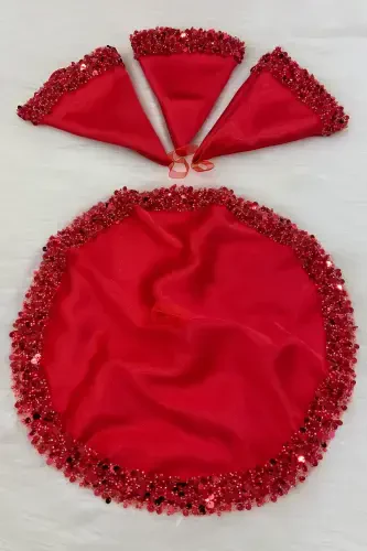 Red Bridal Groom Handkerchief, Shiny Sequin Detailed Wedding Halay Bridesmaid Engagement Henna Circumcision Handkerchief-MENDİLİSİLMODELKIRMIZICE - 7