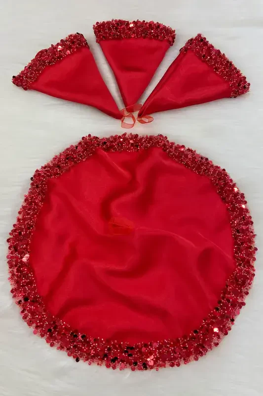 Red Bridal Groom Handkerchief, Shiny Sequin Detailed Wedding Halay Bridesmaid Engagement Henna Circumcision Handkerchief-MENDİLİSİLMODELKIRMIZICE - 7