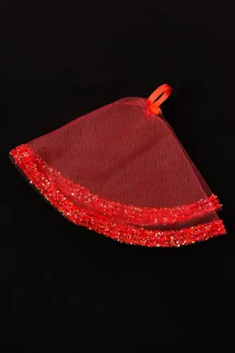 Red Bridal Handkerchief, Wedding Halay Handkerchief, Glass Bead and Sequin Printed Henna Handkerchief-Red - 3