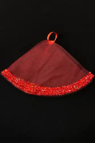 Red Bridal Handkerchief, Wedding Halay Handkerchief, Glass Bead and Sequin Printed Henna Handkerchief-Red - 4