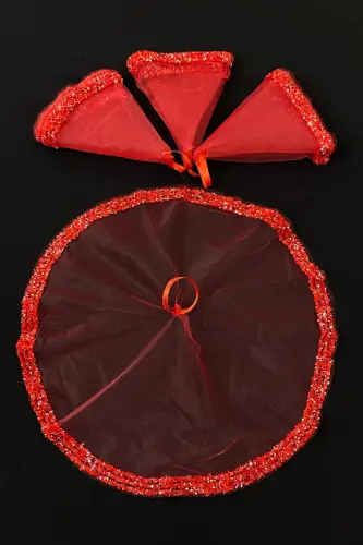 Red Bridal Handkerchief, Wedding Halay Handkerchief, Glass Bead and Sequin Printed Henna Handkerchief-Red - ZEYMERADE (1)