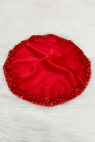 Red Bride Groom Handkerchief Sequined, Halay Handkerchief, Wedding Henna Circumcision Engagement Bride Bachelorette-ORKİDESATENMENDİLKIRMIZI - 3