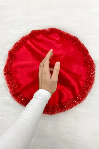 Red Bride Groom Handkerchief Sequined, Halay Handkerchief, Wedding Henna Circumcision Engagement Bride Bachelorette-ORKİDESATENMENDİLKIRMIZI 