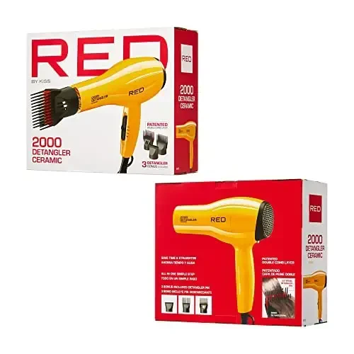 RED by KISS 2000 Ceramic Hair Dryer, Professional Salon Blow Dryer 3 AttacModazoneents Included, 2 Detangler Piks, 1 Air Concentrator (Yellow) - 5