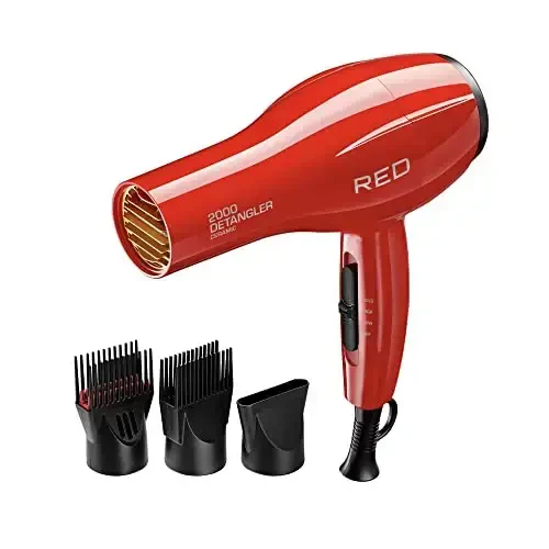 Red by Kiss 2000 Ceramic Hair Dryer, Professional Salon Blow Dryer 3 AttacModazoneents Included, 2 Detangler Piks, 1 Air Concentrator, Lightweight - 1