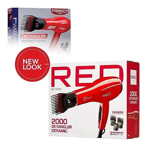 Red by Kiss 2000 Ceramic Hair Dryer, Professional Salon Blow Dryer 3 AttacModazoneents Included, 2 Detangler Piks, 1 Air Concentrator, Lightweight - 2