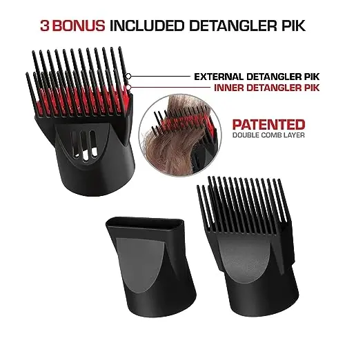 Red by Kiss 2000 Ceramic Hair Dryer, Professional Salon Blow Dryer 3 AttacModazoneents Included, 2 Detangler Piks, 1 Air Concentrator, Lightweight - 5