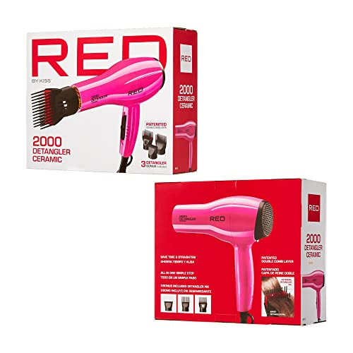 RED by KISS 2000 Seramika Soch Quritgich, Professional Salon Soch Quritgich, 2 ta Tanglesız Pik Qo'shimchalari, Turmalin Texnologiyasi, 3 ta Issiqlik Sozlamalari, Oson Saqlash Halqasi (Pushti) - 5