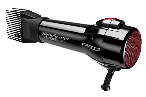 RED by Kiss Handle-Less 2200W Ceramic Tourmaline Hair Dryer, 3 Heat Settings, Pro Blow Dryer with Comb Attachment, Ionic for Frizz-Free Shine, Detangler & Straightening for 4C - RED (1)