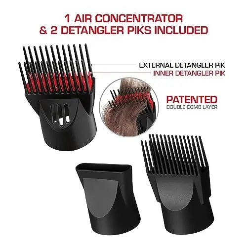 RED by Kiss Handle-Less 2200W Ceramic Tourmaline Hair Dryer, 3 Heat Settings, Pro Blow Dryer with Comb Attachment, Ionic for Frizz-Free Shine, Detangler & Straightening for 4C - 5