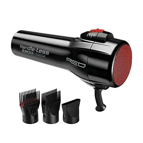 RED by Kiss Handle-Less 2200W Ceramic Tourmaline Hair Dryer, 3 Heat Settings, Pro Blow Dryer with Comb Attachment, Ionic for Frizz-Free Shine, Detangler & Straightening for 4C - 1