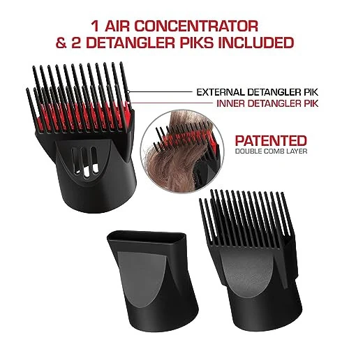 RED by Kiss Handle-Less 2200W Ceramic Tourmaline Hair Dryer, 3 Heat Settings, Pro Blow Dryer with Comb Attachment, Ionic for Frizz-Free Shine, Detangler & Straightening for 4C - 5