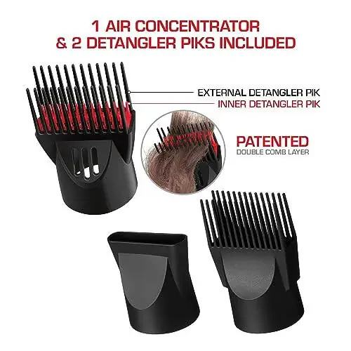 RED by Kiss Handle-Less 2200W seramik turmalin soch quritgich, 3 ta issiqlik rejimi, taroq bilan jihozlangan professional soch quritgich, jingalaksiz porlash uchun ionli, 4C uchun tarash va tekislash - 5