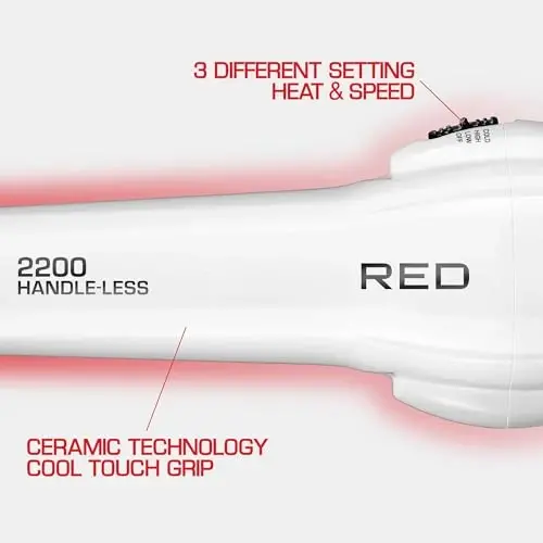 Red by KISS HandleLess Blow Dryer 2200W Ceramic Tourmaline White Color, 3 Heat Settings, Pik and Diffuser Included Comfortable Grip, Ionic for Frizz-Free Shine, Detangler & Straightening - 5