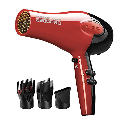 RED by Kiss Silky Smooth soch quritgich - Turmalin keramik 2200 PRO - Salbiy ion generatori, haroratni sozlash, ALCI xavfsizligi, 1 yil kafolat va qo'shimcha taroqlar - Red by Kiss
