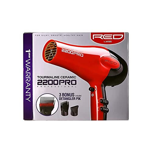 RED by Kiss Silky Smooth soch quritgich - Turmalin keramik 2200 PRO - Salbiy ion generatori, haroratni sozlash, ALCI xavfsizligi, 1 yil kafolat va qo'shimcha taroqlar - 6