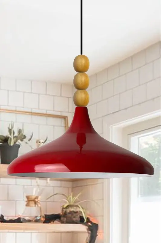 Red Champion Wooden Beaded Single Chandelier Pendant Living Room Kitchen Boutique Lamp Lighting Chandelier-RED - BAMYUM
