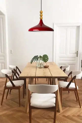 Red Champion Wooden Beaded Single Chandelier Pendant Living Room Kitchen Boutique Lamp Lighting Chandelier-RED - 3
