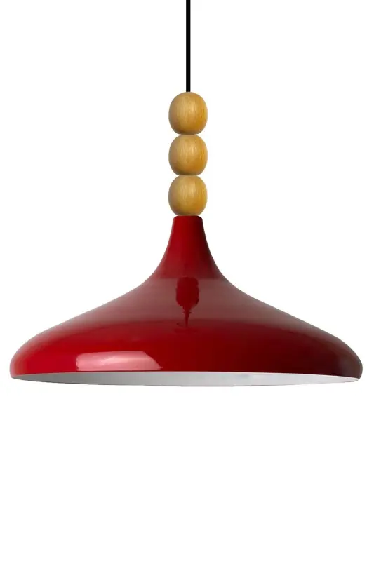 Red Champion Wooden Beaded Single Chandelier Pendant Living Room Kitchen Boutique Lamp Lighting Chandelier-RED - 4