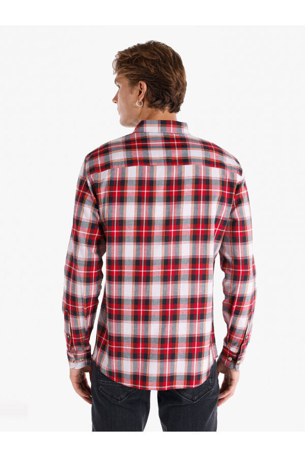 Red checkered, long-sleeved, regular fit men's shirt - 2