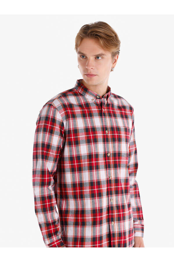 Red checkered, long-sleeved, regular fit men's shirt - 4