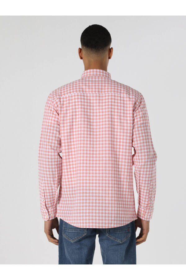 Red checkered, long-sleeved, regular fit men's shirt - 2