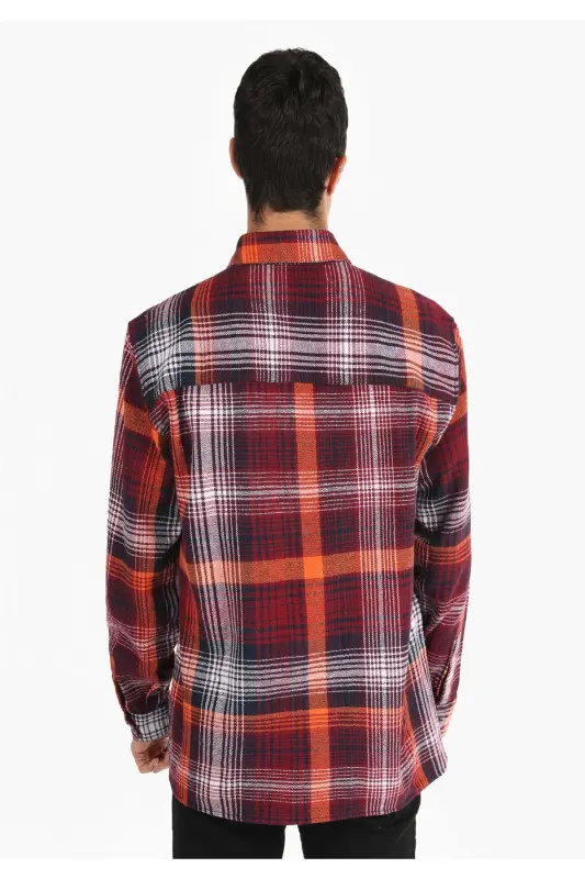 Red checkered, long-sleeved, regular fit men's shirt - 2