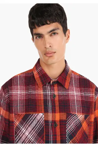 Red checkered, long-sleeved, regular fit men's shirt - 4