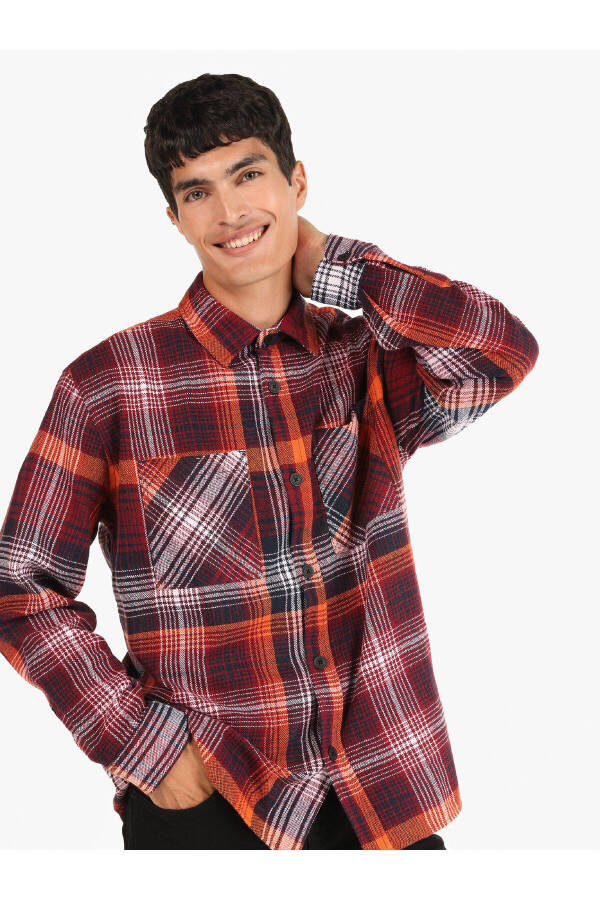 Red checkered, long-sleeved, regular fit men's shirt - 1