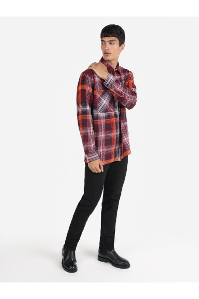 Red checkered, long-sleeved, regular fit men's shirt - 3