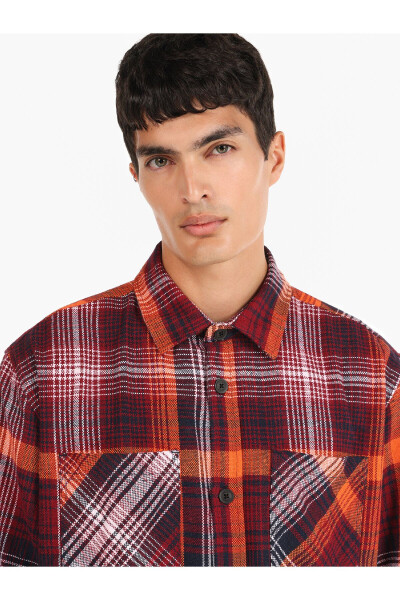 Red checkered, long-sleeved, regular fit men's shirt - 4