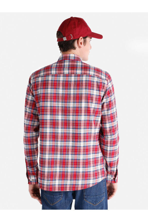 Red checkered slim fit long sleeve men's shirt - 2