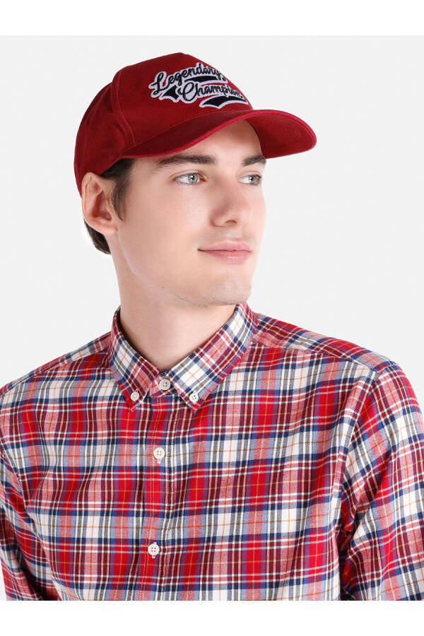 Red checkered slim fit long sleeve men's shirt - 4