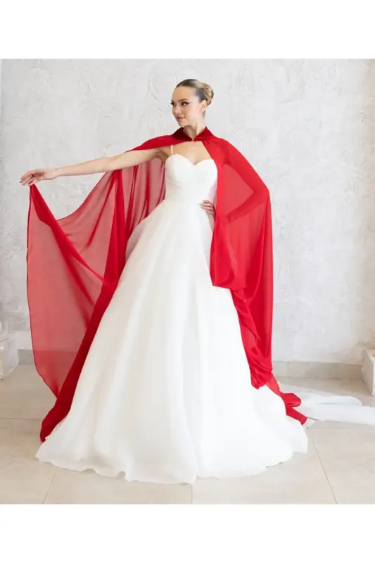 RED CHIFFON KAFTAN-BRIDE'S TOP DRESS-BINDALLI-CHIFFON KAFTAN-RED HENNA DRESS - PARIS IN PARIS