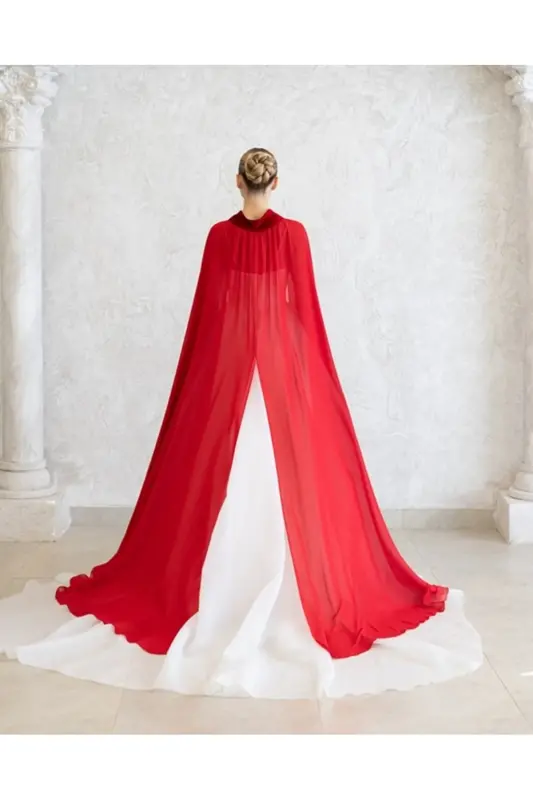 RED CHIFFON KAFTAN-BRIDE'S TOP DRESS-BINDALLI-CHIFFON KAFTAN-RED HENNA DRESS - 4